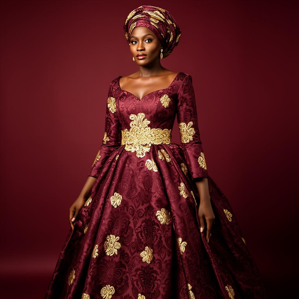 Ndokette Bordeaux — Bazin damassé bordeaux & or